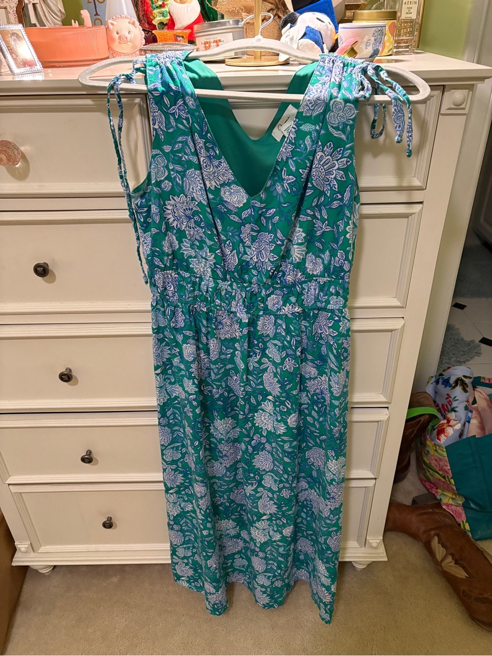 Jopna Teal Green and Blue Floral Maxi Dress with Tie Straps